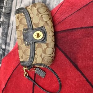 Coach Tan and Black Wristlet Clutch